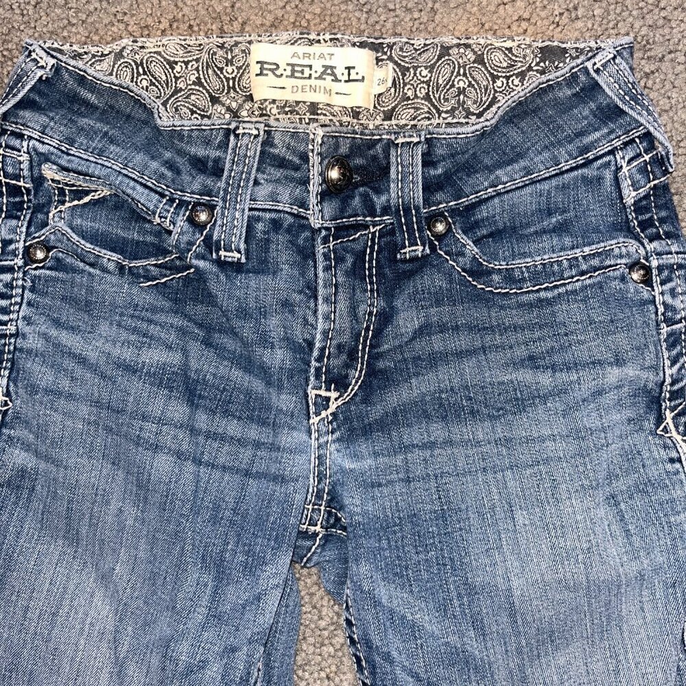 ARIAT REAL DENIM LOW RISE WESTERN BOOT CUT JEANS - W26" L35" EXTRA LONG TALL - Picture 2 of 16